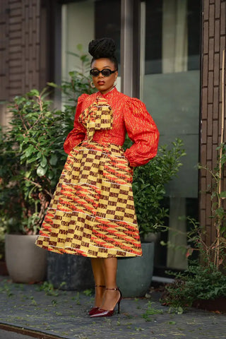 Aiyana Red And Gold Puffy Sleeve