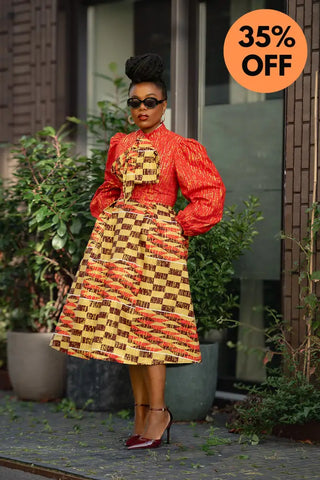 Aiyana Red And Gold Puffy Sleeve