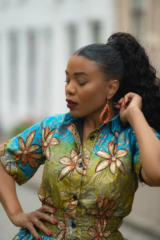 AMIA BLUE AND GOLD MAXI DRESS Women’s Dress