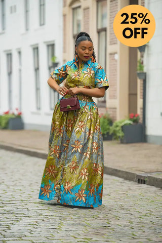 AMIA BLUE AND GOLD MAXI DRESS Women’s Dress