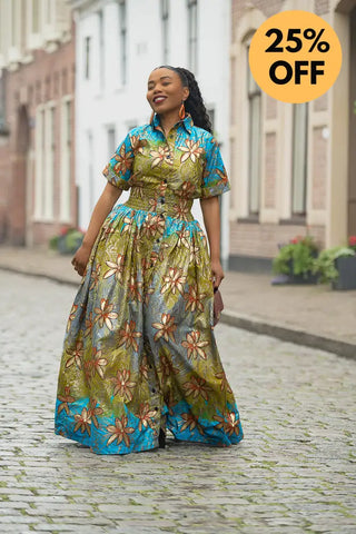 AMIA BLUE AND GOLD MAXI DRESS Women’s Dress