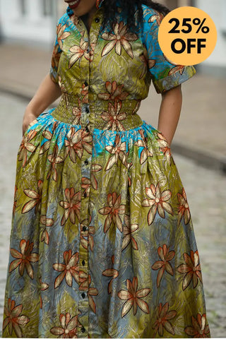 AMIA BLUE AND GOLD MAXI DRESS Women’s Dress