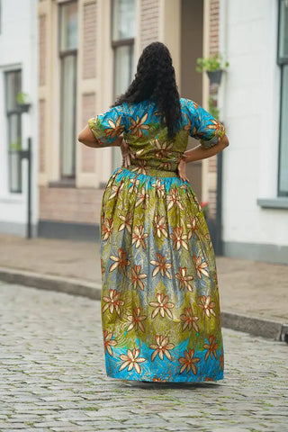 AMIA BLUE AND GOLD MAXI DRESS Women’s Dress