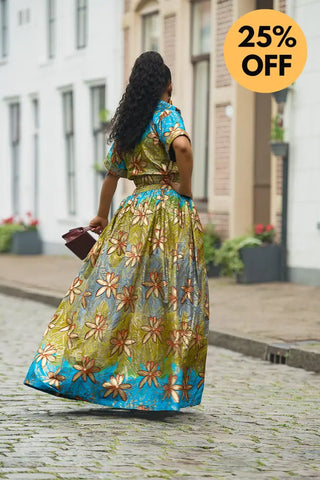 AMIA BLUE AND GOLD MAXI DRESS Women’s Dress