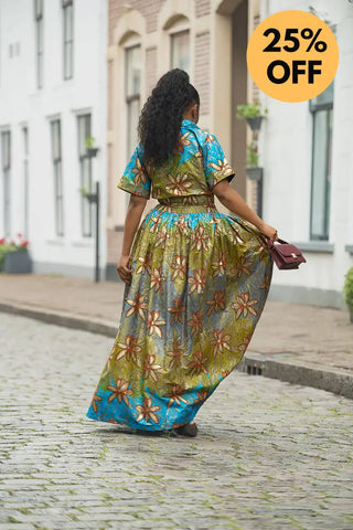 AMIA BLUE AND GOLD MAXI DRESS Women’s Dress