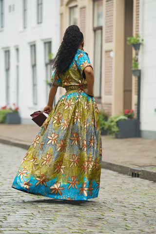 AMIA BLUE AND GOLD MAXI DRESS Women’s Dress