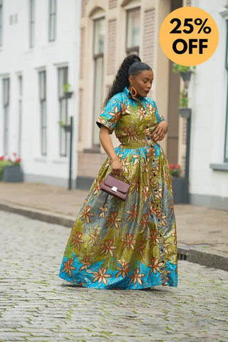 AMIA BLUE AND GOLD MAXI DRESS Women’s Dress