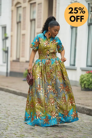 AMIA BLUE AND GOLD MAXI DRESS Women’s Dress