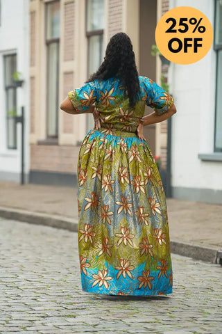 AMIA BLUE AND GOLD MAXI DRESS Women’s Dress