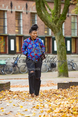 Amma Multi Way Blue And Orange Bomber Jacket Apparel & Accessories
