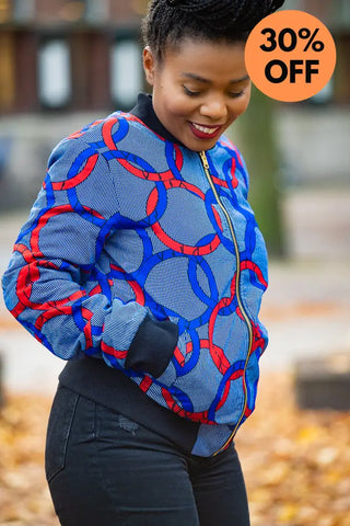 Amma Multi Way Blue And Orange Bomber Jacket Apparel & Accessories