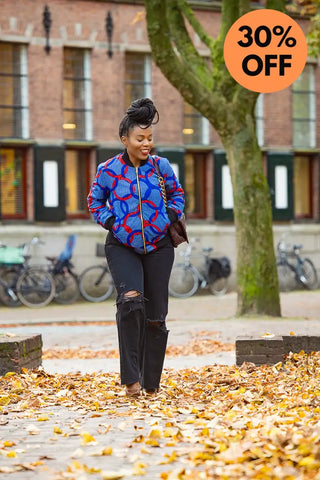 Amma Multi Way Blue And Orange Bomber Jacket Apparel & Accessories