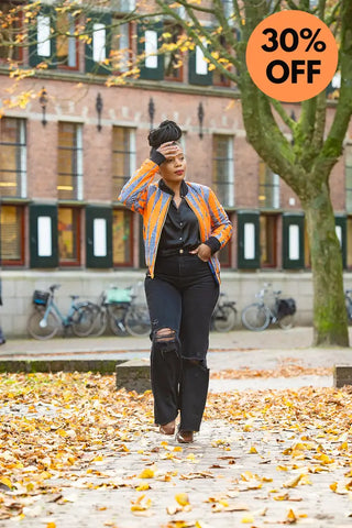 Amma Multi Way Blue And Orange Bomber Jacket Apparel & Accessories