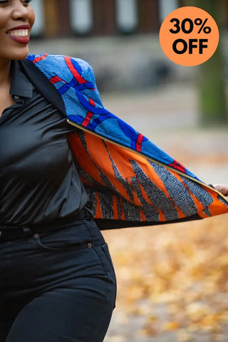 Amma Multi Way Blue And Orange Bomber Jacket Apparel & Accessories