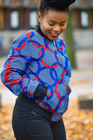 Amma Multi Way Blue And Orange Bomber Jacket Apparel & Accessories