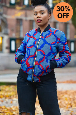 Amma Multi Way Blue And Orange Bomber Jacket Apparel & Accessories