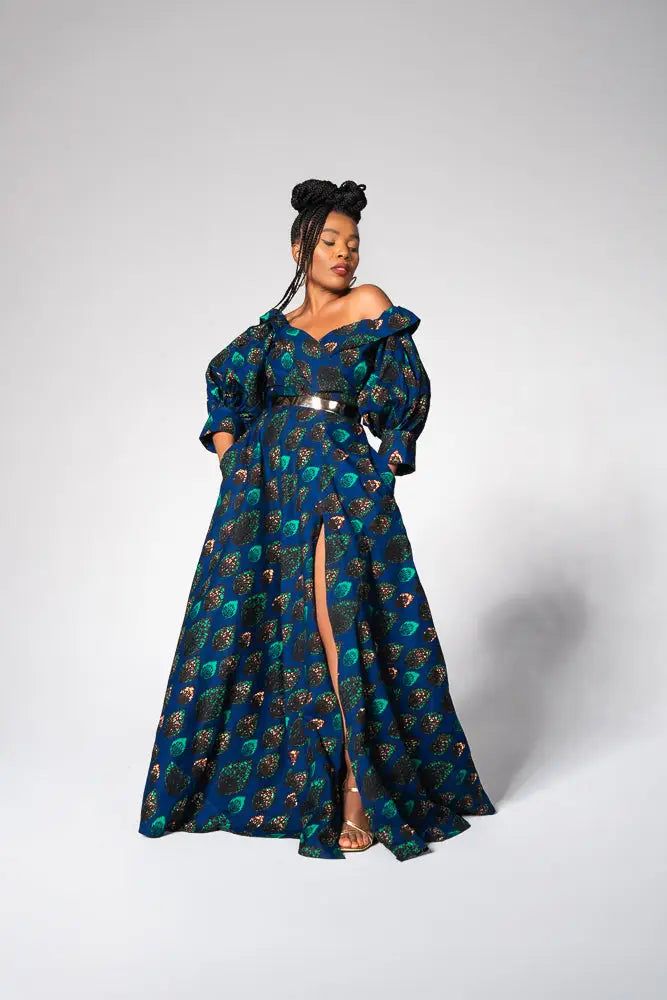 Anan Green And Blue Off-Shoulder Maxi Dress Women’s Dress