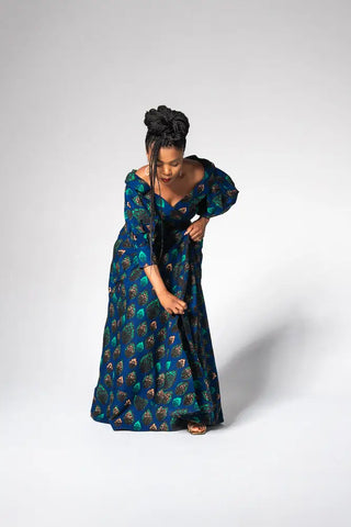 Anan Green And Blue Off-Shoulder Maxi Dress Women’s Dress