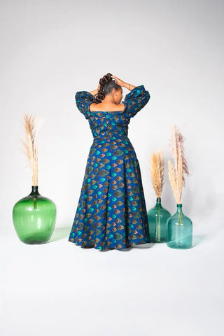 Anan Green And Blue Off-Shoulder Maxi Dress Women’s Dress