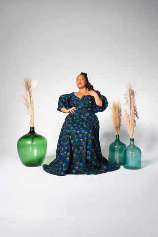 Anan Green And Blue Off-Shoulder Maxi Dress Women’s Dress