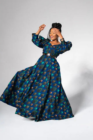 Anan Green And Blue Off-Shoulder Maxi Dress Women’s Dress