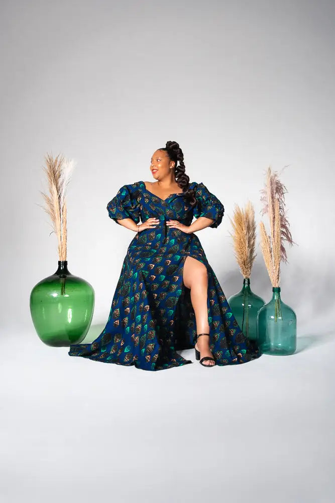Anan Green And Blue Off-Shoulder Maxi Dress Women’s Dress