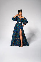 Anan Green And Blue Off-Shoulder Maxi Dress Women’s Dress