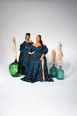 Anan Green And Blue Off-Shoulder Maxi Dress Women’s Dress