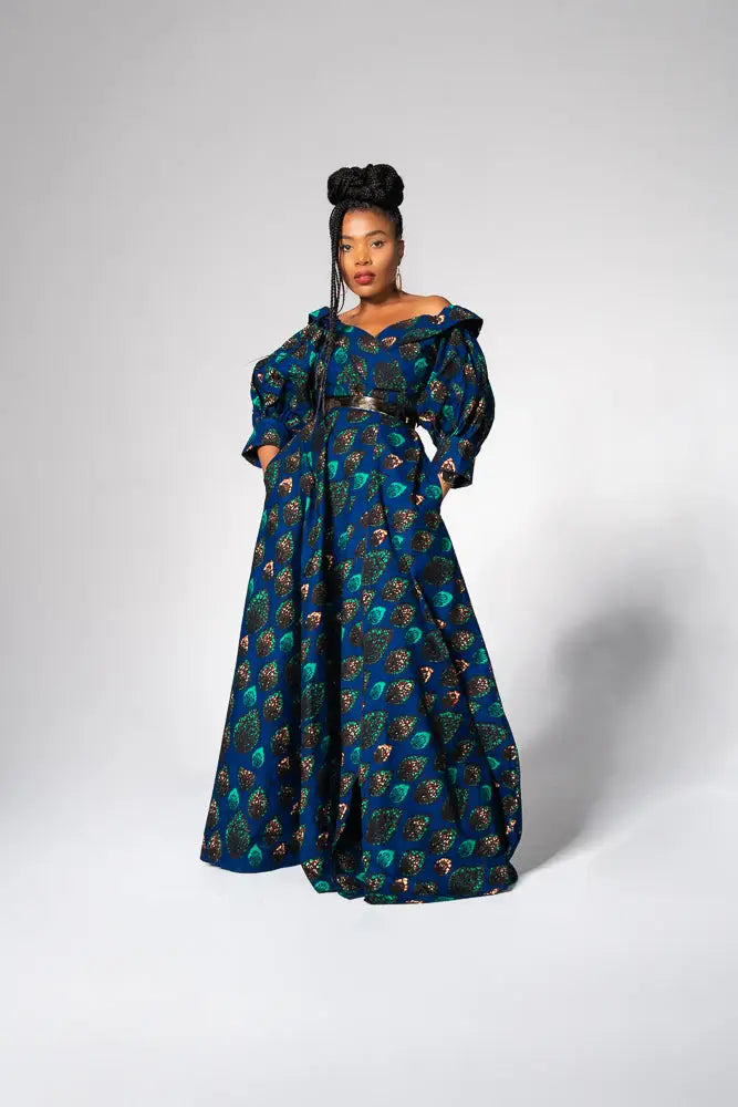 Anan Green And Blue Off-Shoulder Maxi Dress Women’s Dress