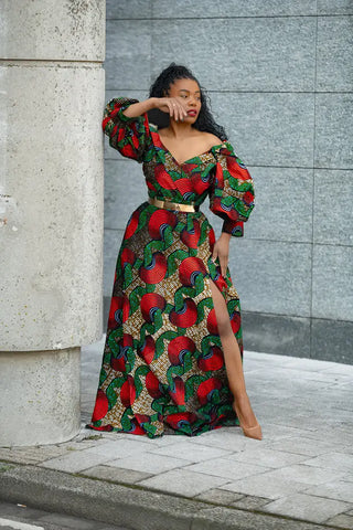 ANAN GREEN AND RED DRESS Clothing