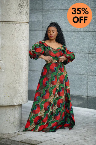 ANAN GREEN AND RED DRESS Clothing