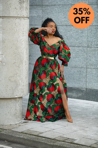 ANAN GREEN AND RED DRESS Clothing