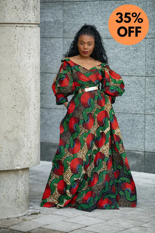 ANAN GREEN AND RED DRESS Clothing