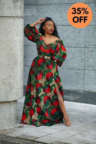 ANAN GREEN AND RED DRESS Clothing