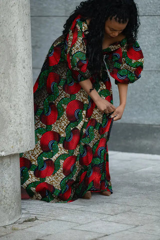 ANAN GREEN AND RED DRESS Clothing