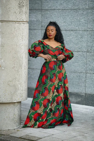 ANAN GREEN AND RED DRESS Clothing