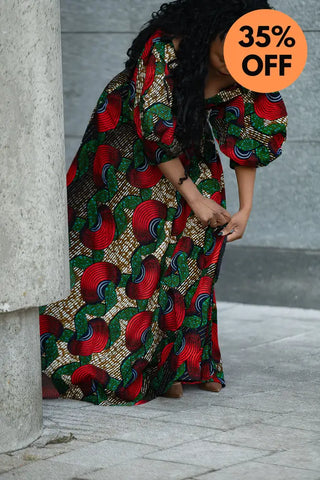 ANAN GREEN AND RED DRESS Clothing