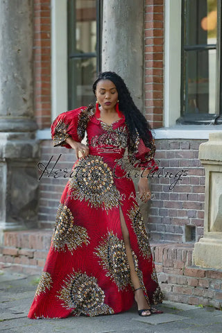 ANAN RED AND BROWN OFF SHOULDER MAXI DRESS Women’s Dress