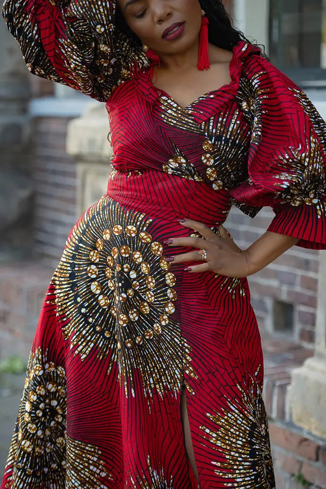 ANAN RED AND BROWN OFF SHOULDER MAXI DRESS Women’s Dress