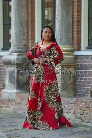 ANAN RED AND BROWN OFF SHOULDER MAXI DRESS Women’s Dress