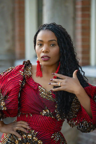 ANAN RED AND BROWN OFF SHOULDER MAXI DRESS Women’s Dress