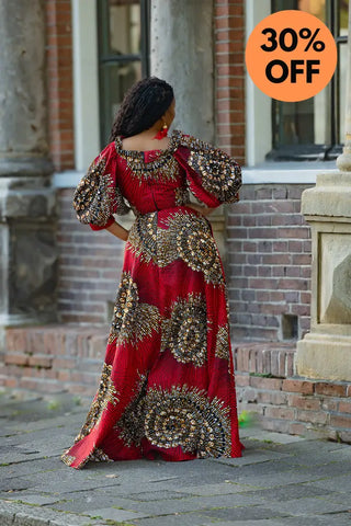 ANAN RED AND BROWN OFF SHOULDER MAXI DRESS Women’s Dress