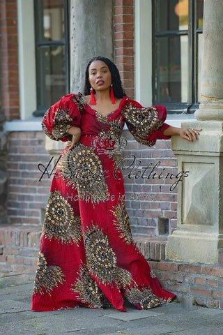 ANAN RED AND BROWN OFF SHOULDER MAXI DRESS Women’s Dress