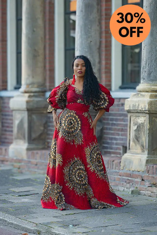 ANAN RED AND BROWN OFF SHOULDER MAXI DRESS Women’s Dress