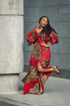 ANAN RED AND BROWN OFF SHOULDER MAXI DRESS Women’s Dress