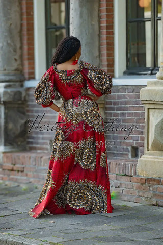 ANAN RED AND BROWN OFF SHOULDER MAXI DRESS Women’s Dress