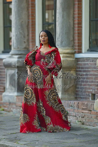 ANAN RED AND BROWN OFF SHOULDER MAXI DRESS Women’s Dress