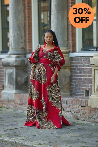 ANAN RED AND BROWN OFF SHOULDER MAXI DRESS Women’s Dress