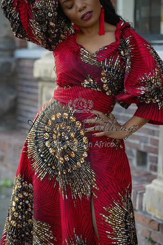 ANAN RED AND BROWN OFF SHOULDER MAXI DRESS Women’s Dress