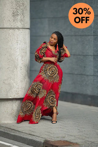 ANAN RED AND BROWN OFF SHOULDER MAXI DRESS Women’s Dress